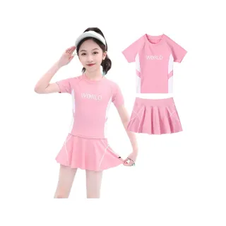 【泳衣果】大童泳衣泳裝3-5L二件式天莉腰白短袖+裙