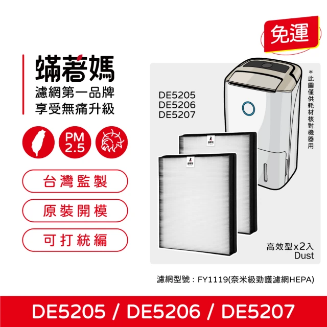 蟎著媽 濾網2入優惠組(適用 PHILIPS 飛利浦 DE5205 DE5206 DE5207 清淨除濕機)