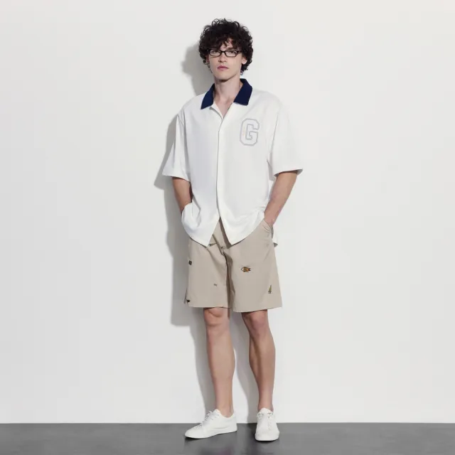 【GAP】男裝 Logo短袖POLO衫 碳素軟磨法式圈織系列-白色(466818)