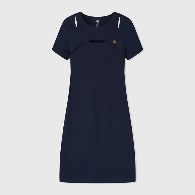 【GAP】女裝 小熊刺繡圓領短袖洋裝-海軍藍(465047)