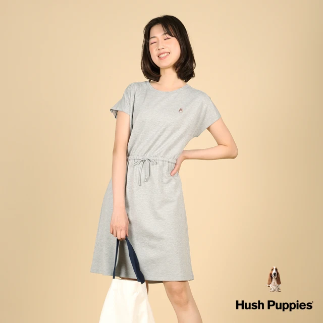 Hush Puppies 女裝 洋裝 休閒品牌織帶小狗抽繩洋裝(麻灰 / 43215202)