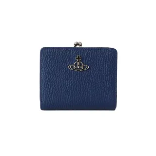 【Vivienne Westwood】金屬星球logo素面皮革口金對折短夾 藍色(51010051W-L002Y)