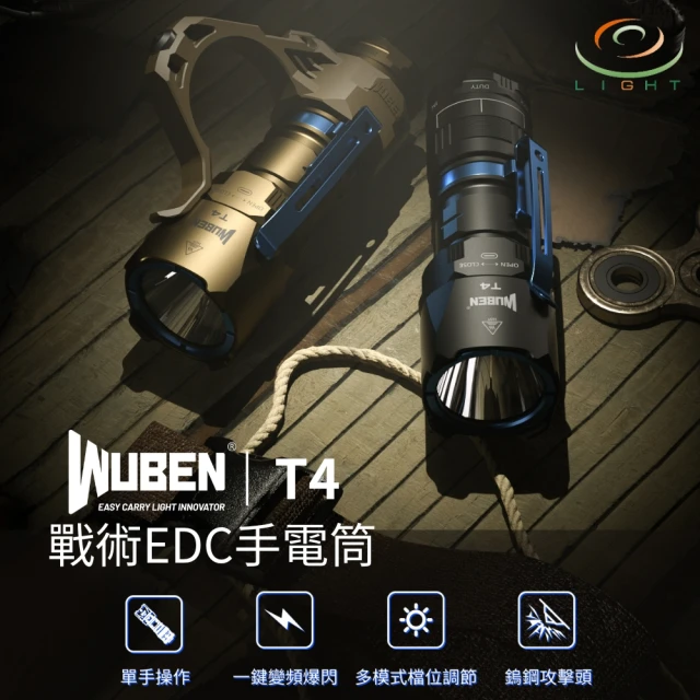 【WUBEN】錸特光電 WUBEN T4 原色 850流明 401米 戰術手電筒(多模式 旋轉調節 可搭配戰術指環 勤務 軍事)