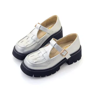 【amai】時尚編織風格厚底瑪麗珍鞋 瑪莉珍鞋 羅馬鞋 粗跟 厚底 百搭 學院風 大尺碼 G321SR(銀色)