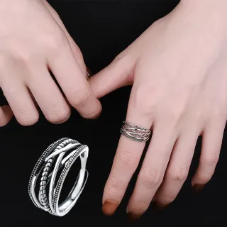 【帥氣風格】韓系S925純銀寬版幾何麻花中性戒指(可調節 開口戒指 食指 男女 禮物 穿搭配件)