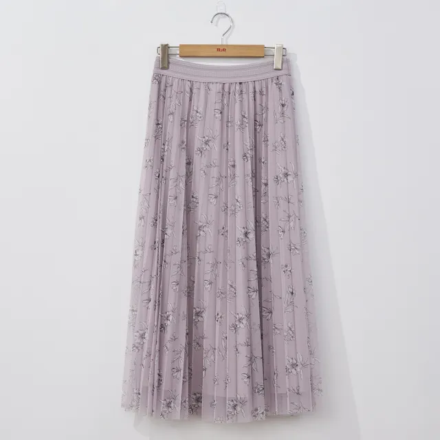 【H2O】網布印花壓摺裙(#4672004 網紗裙 米色/淺紫色)