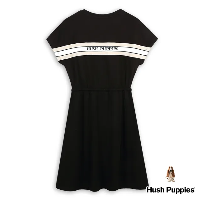 【Hush Puppies】女裝 洋裝 休閒品牌織帶小狗抽繩洋裝(黑色 / 43215202)