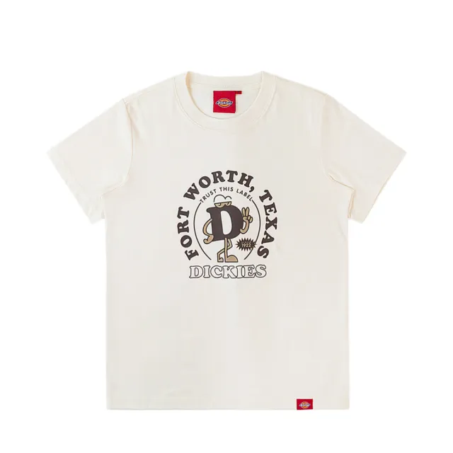 【Dickies】女款奶油色純棉胸前趣味品牌字母D印花設計短袖T恤｜DK0A87MOC10