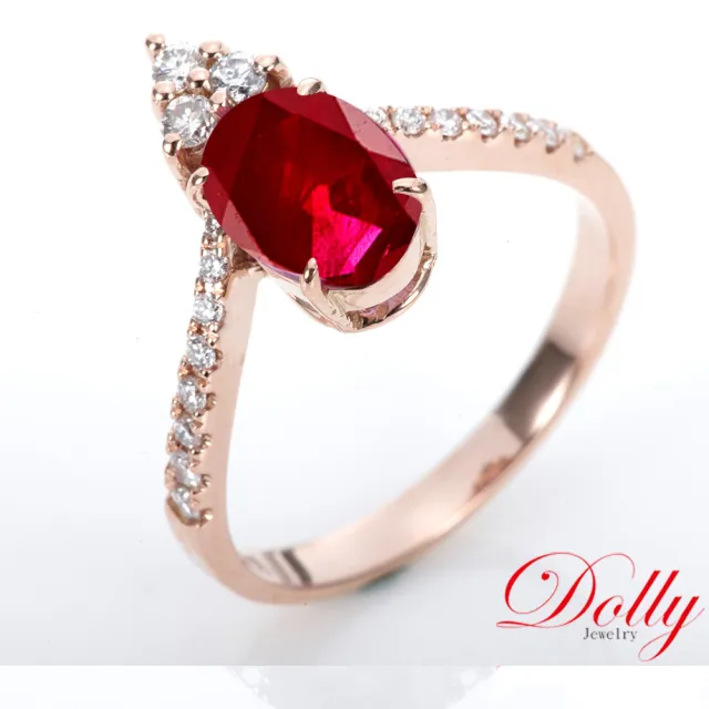 【DOLLY】1克拉 緬甸紅寶石18K玫瑰金鑽石戒指(028)
