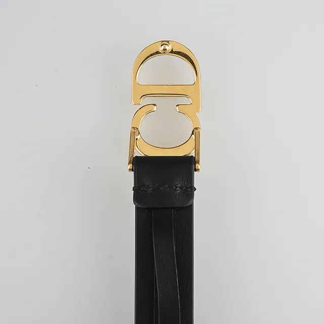 【Dior 迪奧】Dior復古金金屬CD字母LOGO小牛皮釦式女士腰帶(黑/20mm)