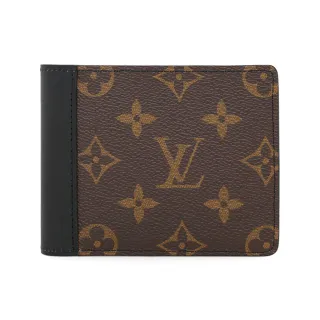 【Louis Vuitton 路易威登】M69408 經典Monogram帆布Multiple對開皮革拼接5卡錢包短夾(棕黑色)