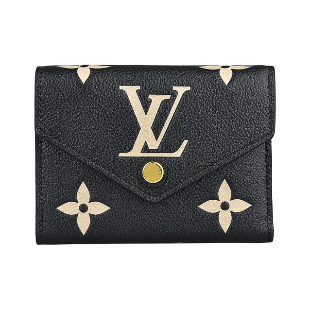 【Louis Vuitton 路易威登】LV Victorine壓印LOGO Monogram Empreinte牛皮壓釦式零錢短夾(黑x米白)