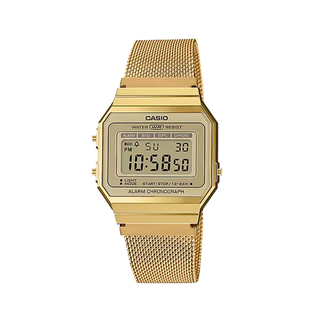 【CASIO 卡西歐】A700WMG-9A 復古纖薄 經典時尚 LED背光 鬧鈴 計時碼錶 米蘭帶 金色 電子錶 手錶