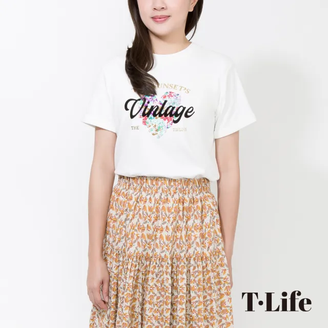 【T.Life】Vintage愛心印花造型短袖T恤(2色)