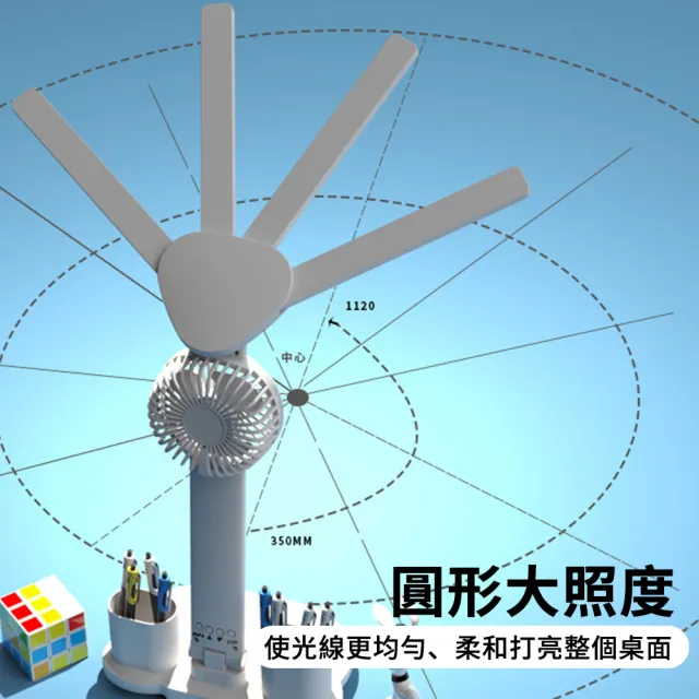 【YOLU】雙筆筒LED折疊風扇時鐘檯燈 充電式觸控親子共讀檯燈 四燈管智能型調光式桌燈(LED燈 檯燈 觸控燈)