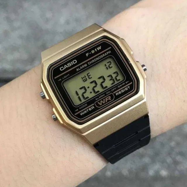 【CASIO 卡西歐】F-91WM 經典不敗方形復古生活 運動旅行 橡膠 電子錶 手錶(計時功能 每日鬧鈴 微光照明)