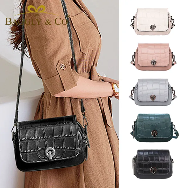 【BAGGLY&CO】雙11 希爾特曼鱷魚紋真皮相機包手機包(真皮包包 珍珠白/粉色/淺藍色/綠色/黑色)