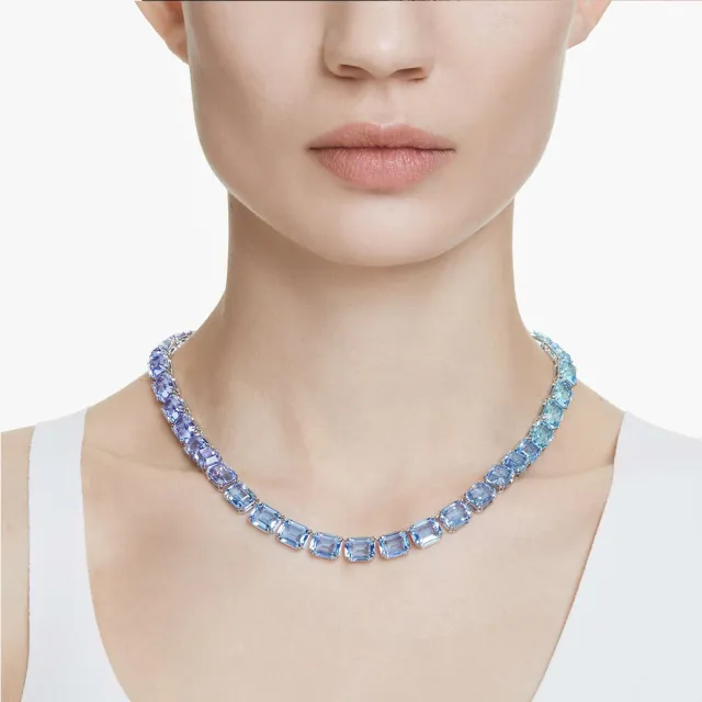 【SWAROVSKI 施華洛世奇】Millenia 項鏈 八角形切割漸層色彩 藍色 鍍白金色(情人節禮物)