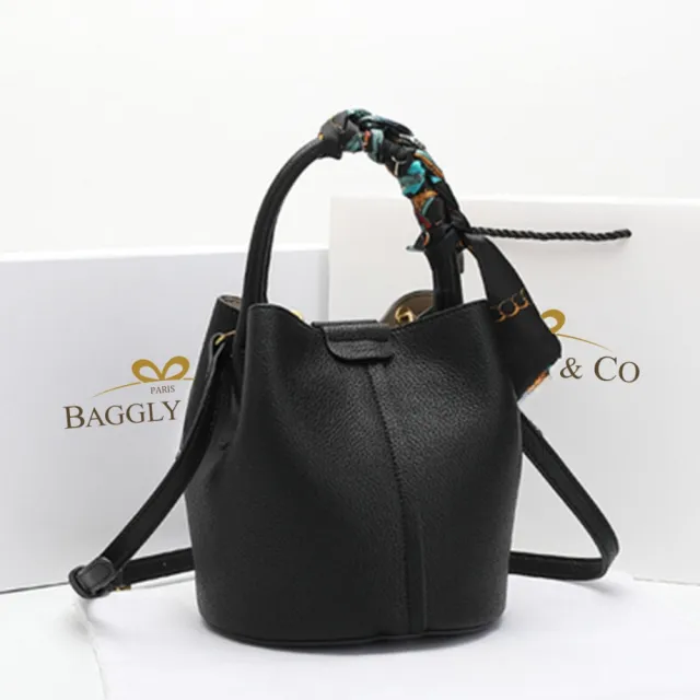 【BAGGLY&CO】洛歇爾輕巧牛皮手提水桶包 側背包 斜背包 手提包 子母包(6色 送綁巾)