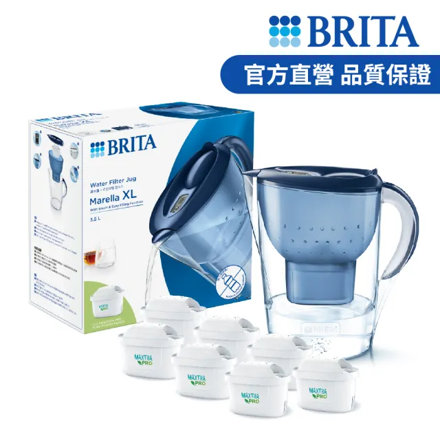 【BRITA】官方直營 Marella 3.5L馬利拉濾水壺+6入MXPRO全效型濾芯(共1壺7芯)