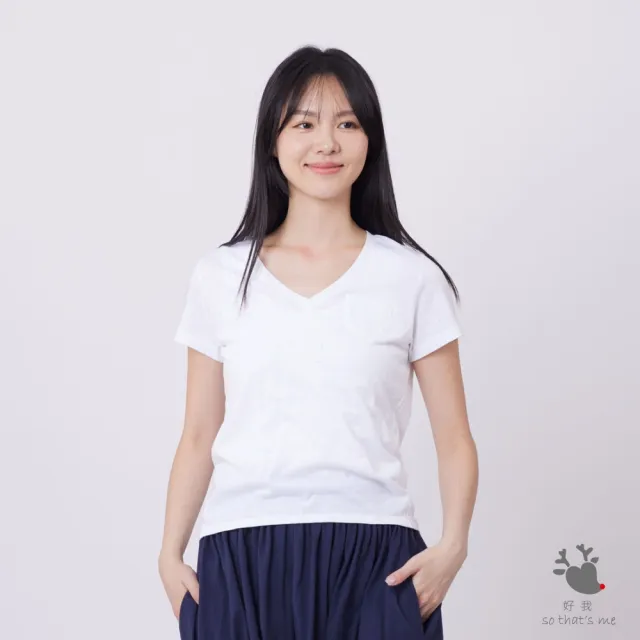 【so that’s me 好我】星彩棉燕尾V領口袋T恤上衣(白)