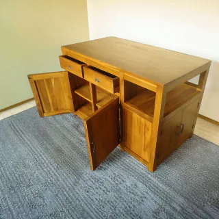 【吉迪市柚木家具】柚木中島餐桌 HYSS147SX(中島 餐櫃 廚房 中島櫃 抽屜櫃 雙開門 中空置物)