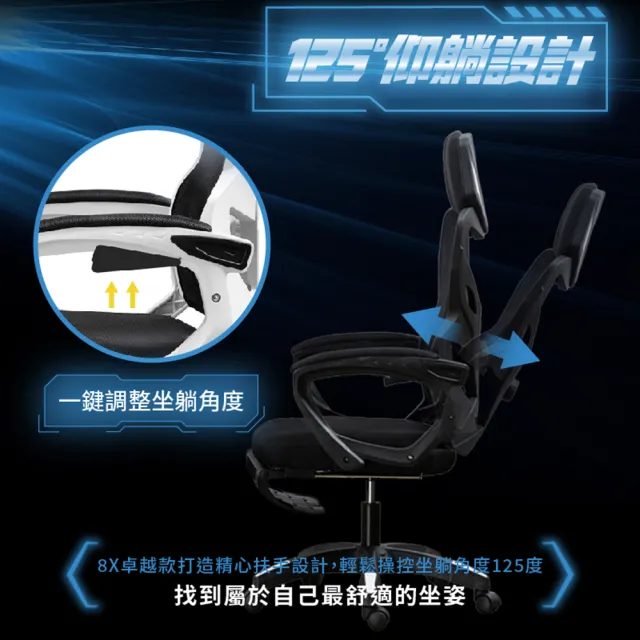 【木馬特實驗室】8X-全新升級卓越款 一鍵後仰極度舒適人體工學椅(電腦椅 賽車椅 升降椅 辦公椅 高背椅)
