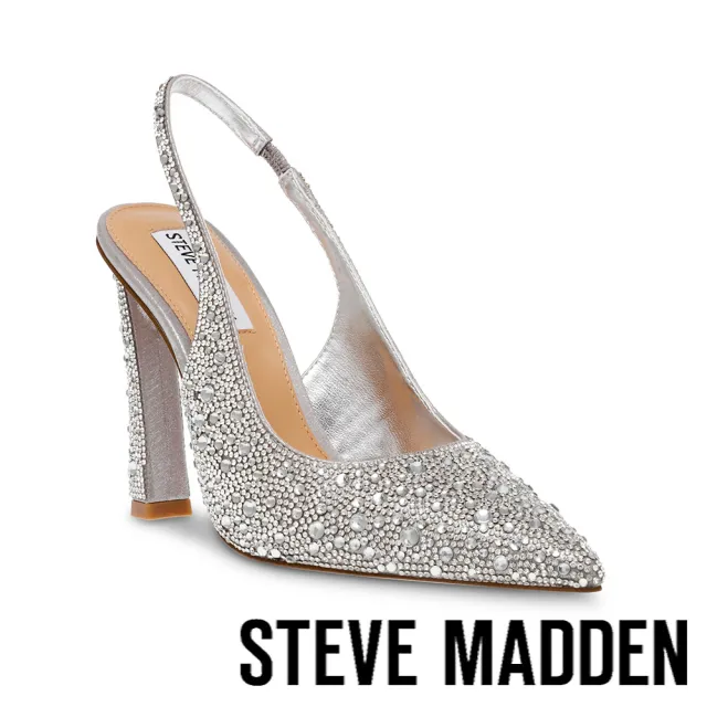 【steve madden】PETE-R 尖頭水鑽後空涼跟鞋(銀色)