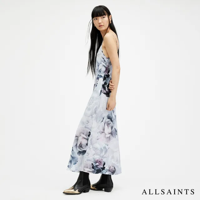 【ALLSAINTS】獨特修身細肩碎花印花中長版洋裝(修身版型)