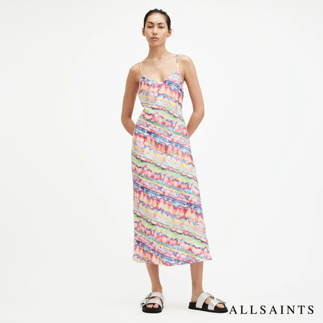 【ALLSAINTS】獨特修身細肩碎花印花中長版洋裝(修身版型)