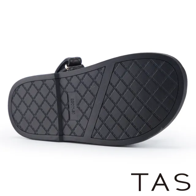 【TAS】珍珠飾釦菱格縫線真皮厚底涼鞋(黑色)