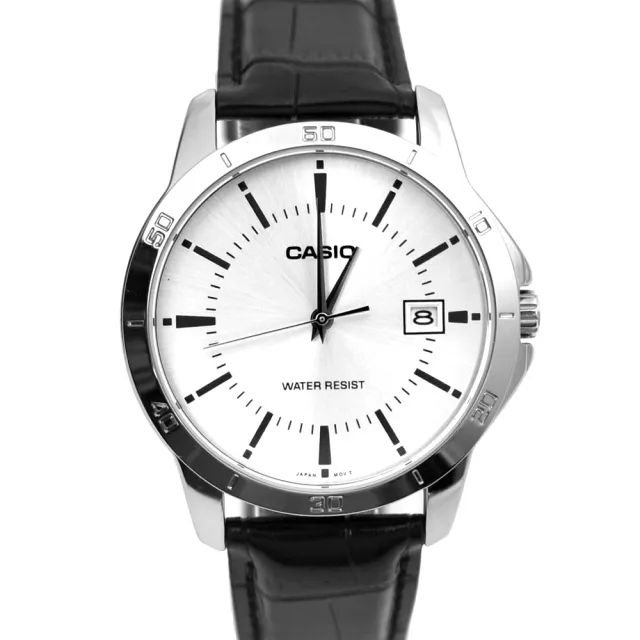 【CASIO 卡西歐】CASIO手錶 銀面刻度日期皮革錶(MTP-V004L-7AUDF)