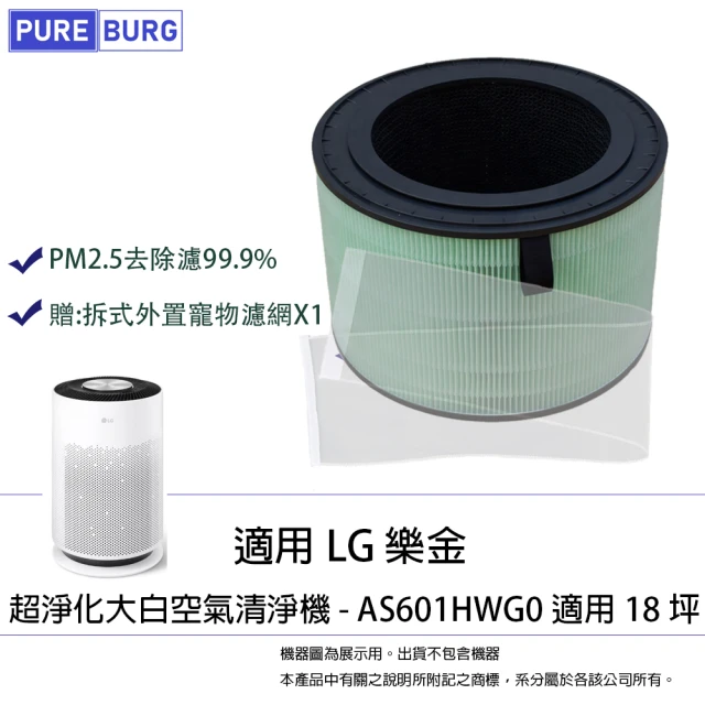 PUREBURG 適用 LG 超淨化大白空氣清淨機 AS551DWG0 AS601HWG0 AS651DBY0 濾網(贈:拆式外置寵物濾網X1)