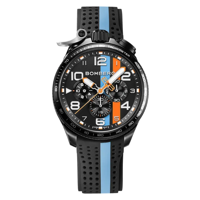 【BOMBERG】BOLT-68 系列 黑色XL復古賽車計時碼錶(石英錶)