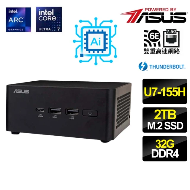 ASUS 華碩 NUC U7十六核{藍天白雲} AI PC 迷你電腦(U7-155H/32G/2T M.2)