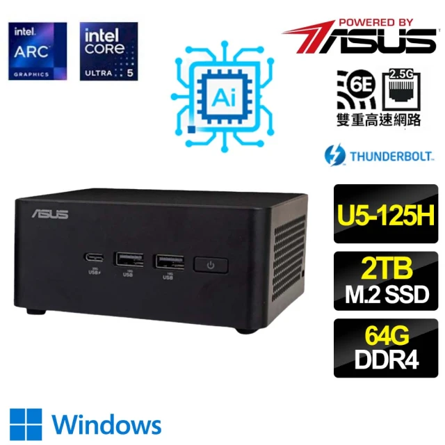 ASUS 華碩ASUS 華碩 NUC U5十四核 WIN11P {幻想畫} AI PC 迷你電腦(U5-125H/64G/2T M.2)