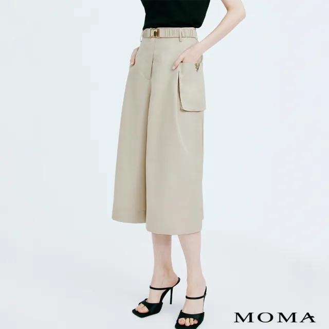 【MOMA】造型腰帶打褶寬褲(卡其色)