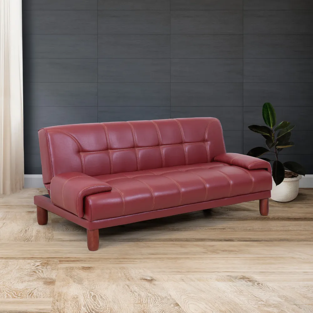 【WAKUHOME 瓦酷家具】Tanaka雙人三段式摺疊沙發床-2色A35-09-R(霧面紅/霧面黑)