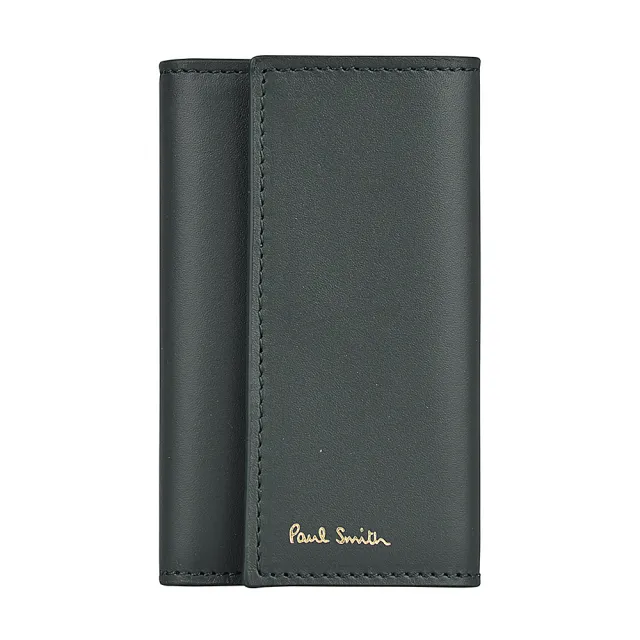 【Paul Smith】PAUL SMITH燙金LOGO釦式內裡條紋設計牛皮鑰匙包(綠x內彩色條紋)