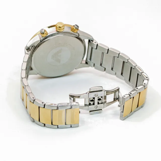 【EMPORIO ARMANI】公司貨 三眼計時雙色不鏽鋼腕錶/銀x黑面(AR11521)