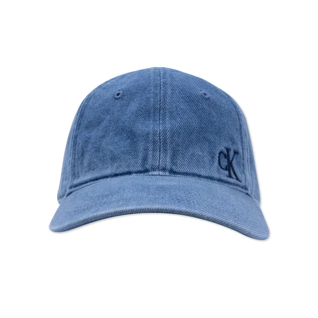 【Calvin Klein 凱文克萊】CK 經典刺繡文字可調式鴨舌帽-丹寧藍色(平輸品)