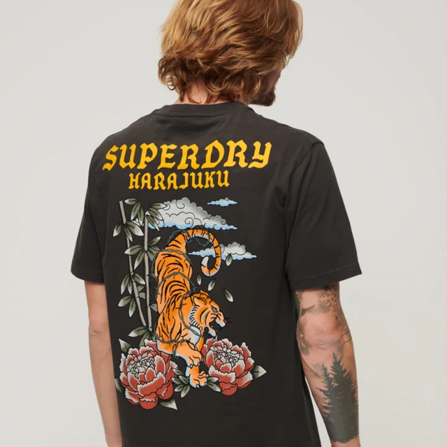 【Superdry】男裝 短袖T恤 Tattoo Graphic Loose(復古黑)