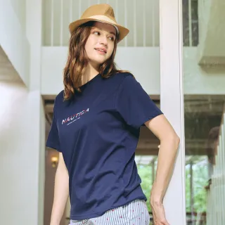 【NAUTICA】女裝 彩色文字LOGO印花短袖T恤(深藍色)