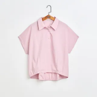 【gozo】MOMO獨家款★限量開賣 鬆緊下擺半開襟短袖襯衫(粉色)