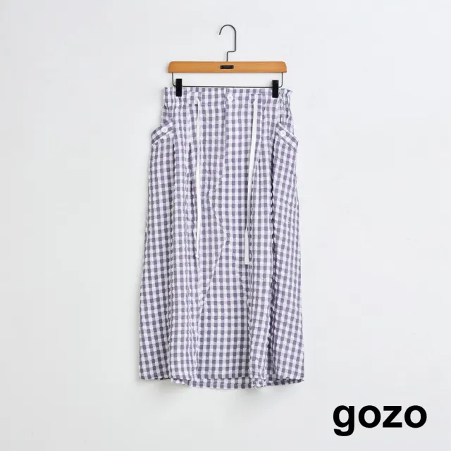 【gozo】MOMO獨家款★限量開賣 格紋綁帶鬆緊中長裙(兩色)