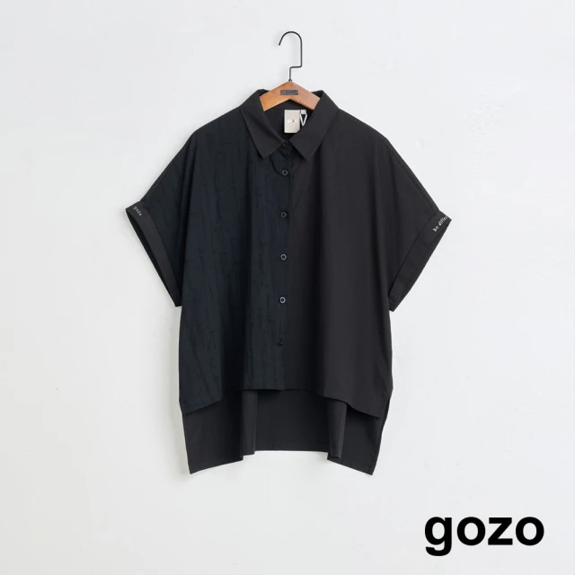 【gozo】MOMO獨家款★限量開賣 gozo刺繡拼布前短後長短袖襯衫(兩色)