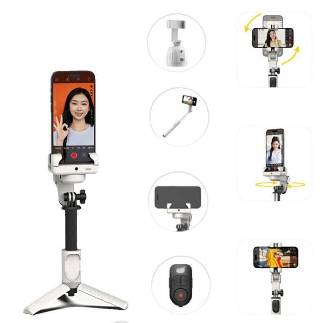 【MAGIPEA】美極品AI跟拍單軸三腳穩定器 自拍棒(附補光燈版_360度無死角環繞AI跟拍)