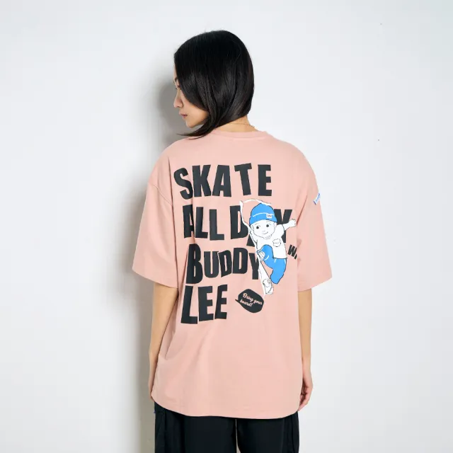 【Lee 官方旗艦】男女同款 短袖T恤 / 俏皮滑板BUDDY LEE 石英粉 男女共版(LB402053189)
