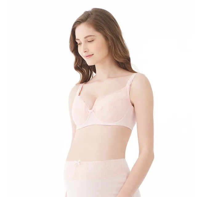 【Gennies 奇妮】哺乳內衣褲成套 輕透棉蕾絲軟鋼圈內衣 高腰內褲(孕婦內衣 上開扣 孕婦內褲 粉 A03B03)