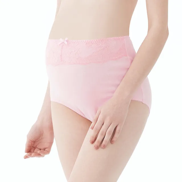【Gennies 奇妮】哺乳內衣褲成套 輕透棉蕾絲軟鋼圈內衣 高腰內褲(孕婦內衣 上開扣 孕婦內褲 粉 A03B03)